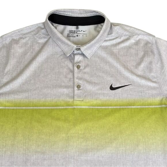 Men’s NIKE Dri-Fit Yellow Gray Stripe Polo Size XL - Picture 3 of 10